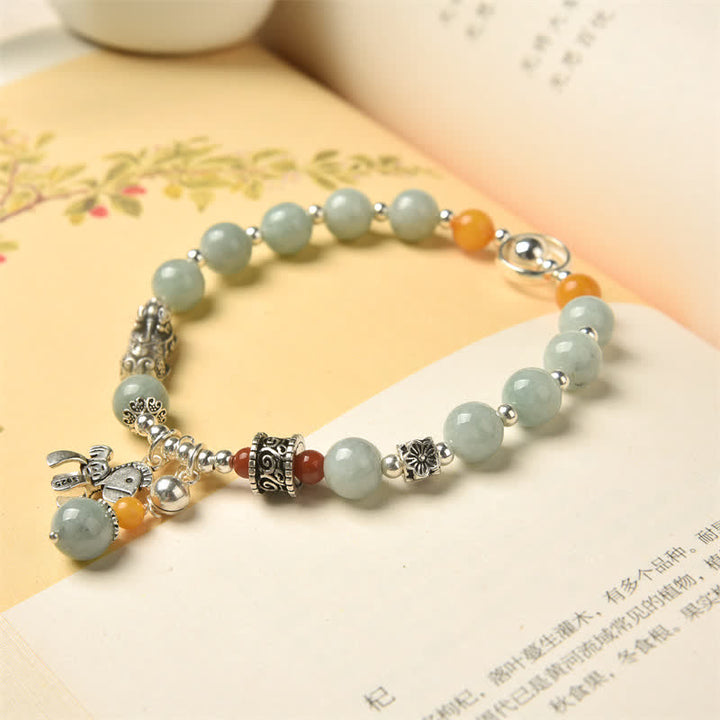 925 Sterling Silver Natural Jade Amber PiXiu Pony Success Bracelet - image 3