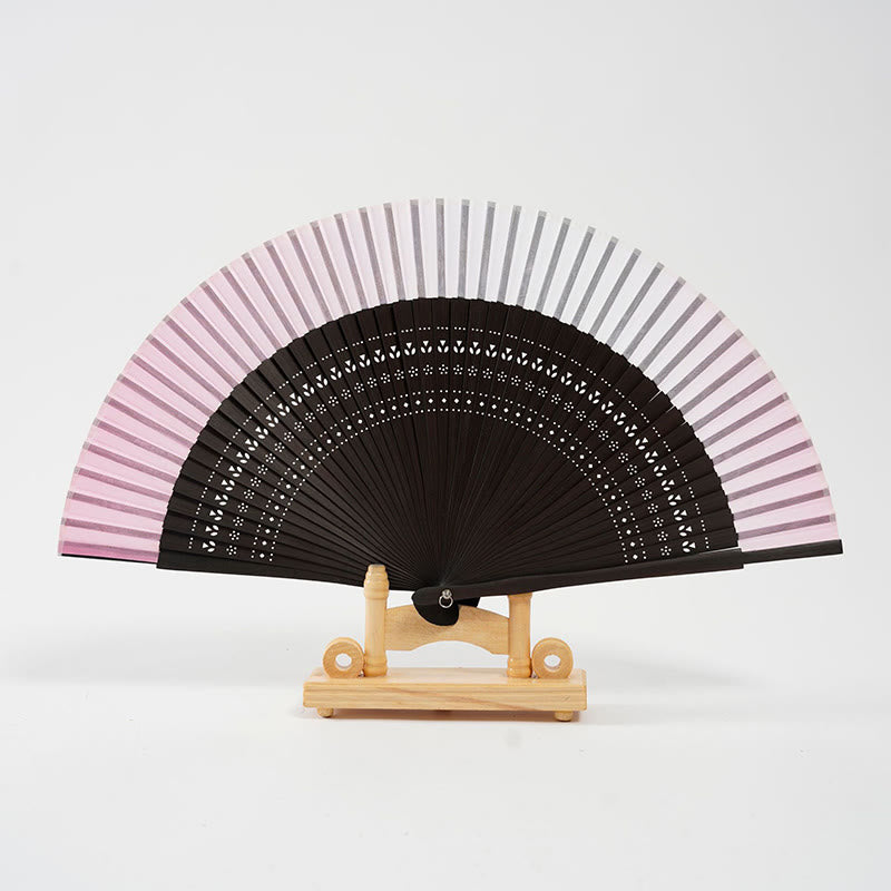 Buddha Stones Gradient Color Hollow Engraved Handheld Bamboo Folding Fan