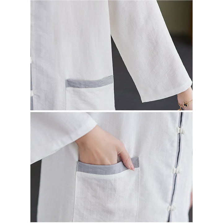 Buddha Stones 2Pcs Solid Color Long Sleeve Shirt Top Pants Meditation Zen Tai Chi Cotton Linen Clothing Women's Set