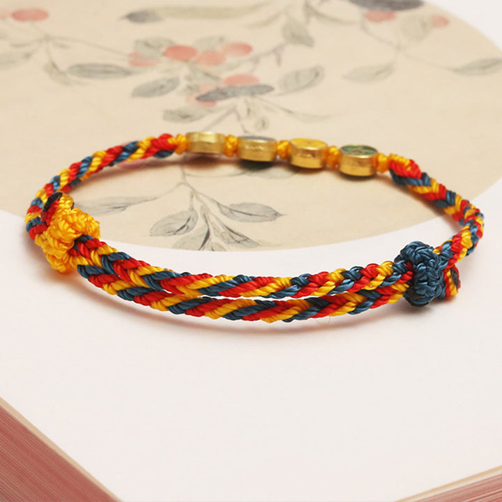 Buddha Stones Handmade Dunhuang Color Thread Peace And Joy Protection Braid String Bracelet