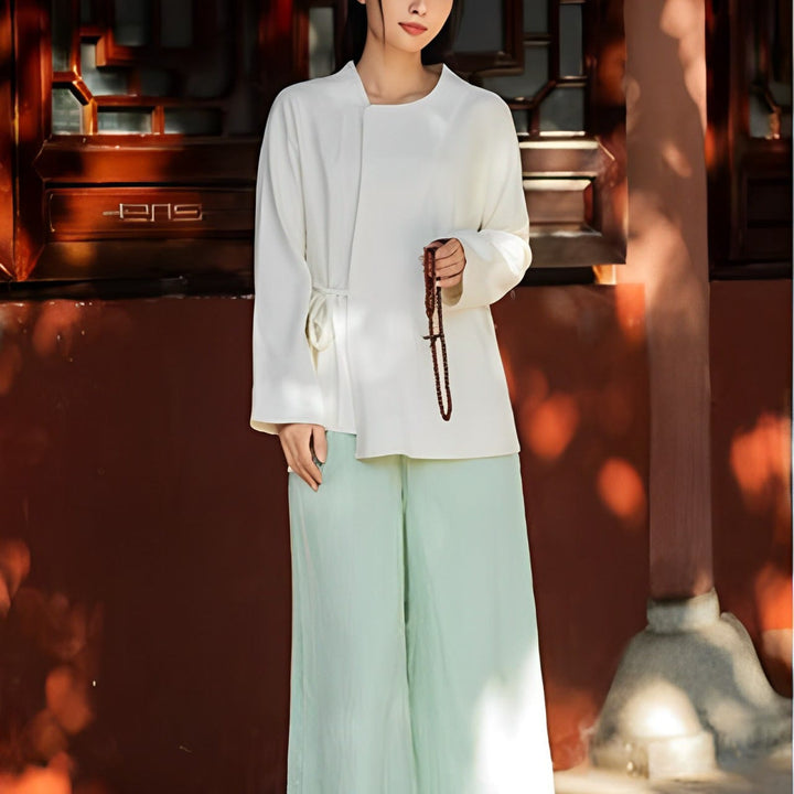 Buddha Stones Long Sleeve Jacket Shirt Top Wide Leg Pants Zen Tai Chi Yoga Meditation Clothing