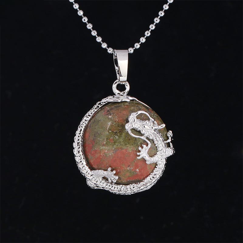 Buddha Stones Chinese Dragon Natural Quartz Crystal Healing Energy Necklace Pendant - Unakite - image 6