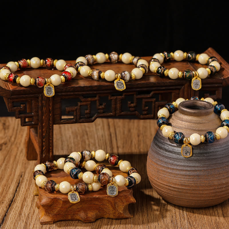 Buddha Stones Tibetan Zakiram Goddess of Wealth Charm Liuli Glass Incense Ash Porcelain Bead Protection Bracelet - image 0