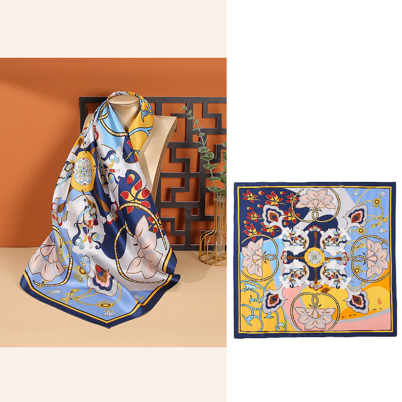 Buddha Stones Pastoral Scene Hot Air Balloon Spring Blossom 100% Mulberry Silk Neck Hair Scarf - Flowers-Navy Blue - image 19