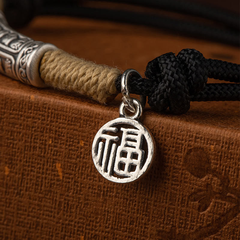Buddha Stones 999 Sterling Silver Tibet Handmade Om Mani Padme Hum Fu Character TopRank Character Luck Braided Bracelet - image 5