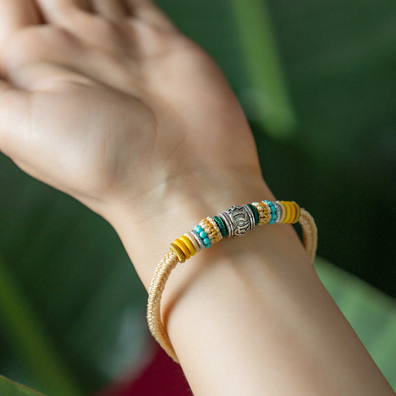 Buddha Stones Handmade 925 Sterling Silver Tibetan Om Mani Padme Hum Purity Braided Bracelet - image 3