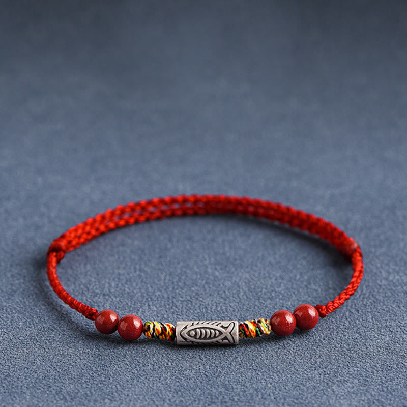 Buddha Stones 925 Sterling Silver Koi Fish Cinnabar Bead Wealth Handcrafted Braided Bracelet Anklet - image 13
