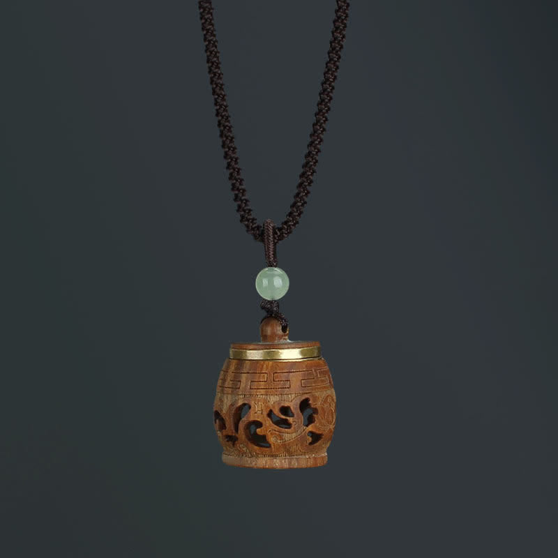 Buddha Stones Tibet Green Sandalwood Rosewood Om Mani Padme Hum Lotus Positive Soothing Necklace Pendant - Drum-shaped Rosewood - image 18
