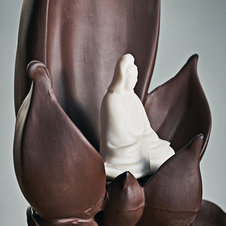 Buddha Stones Lotus Buddha Avalokitesvara Enlightenment Purple Clay Incense Burner Decoration - image 6