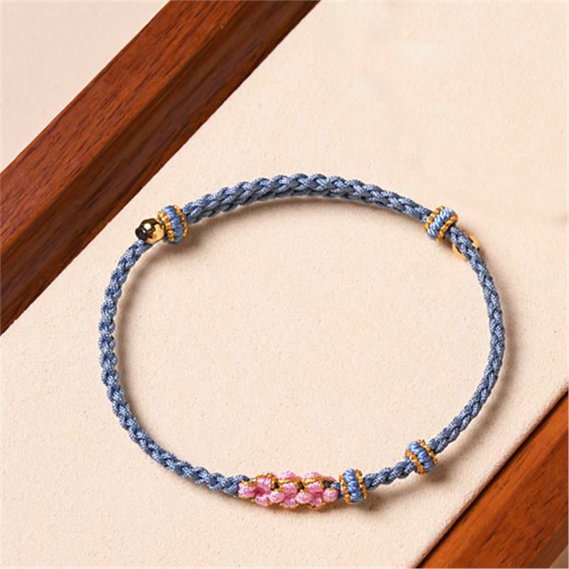 Buddha Stones Handmade Peach Blossom Protection Braided Rope Bracelet