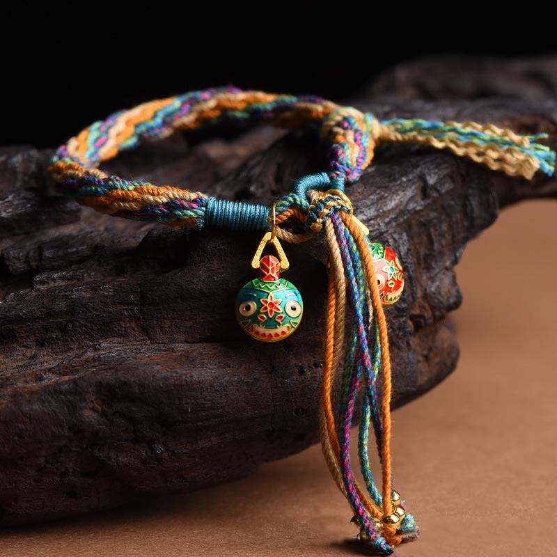 Buddha Stones Gold Swallowing Beast Family Luck Reincarnation Knot Braid Colorful String Bracelet