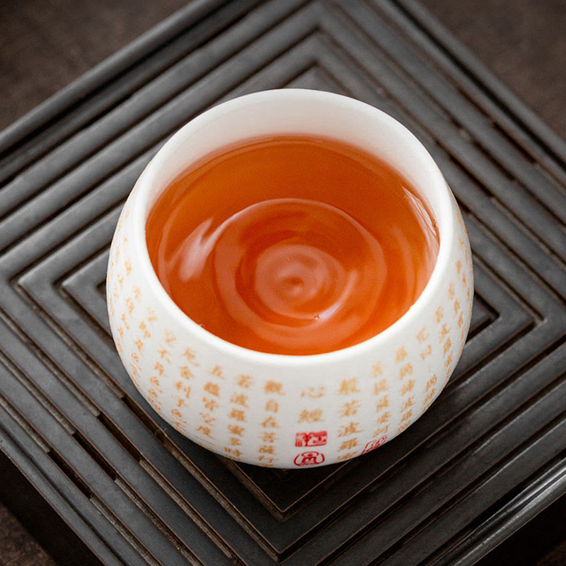 Buddha Stones Buddhist Heart Sutra Small Fu Character Ceramic Gaiwan Teacup Kung Fu Tea Cup And Saucer With Lid