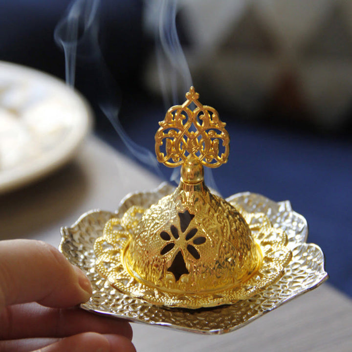 Gold Leaf Coaster Spiritual Mini Alloy Metal Incense Burner - Silver Leaf Coaster&Mini Incense Burner - image 14