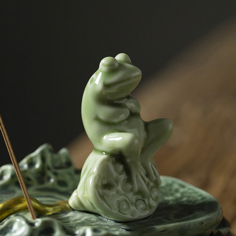 Buddha Stones Leaf Meditation Frog Pattern Healing Ceramic Incense Burner Decoration - image 18