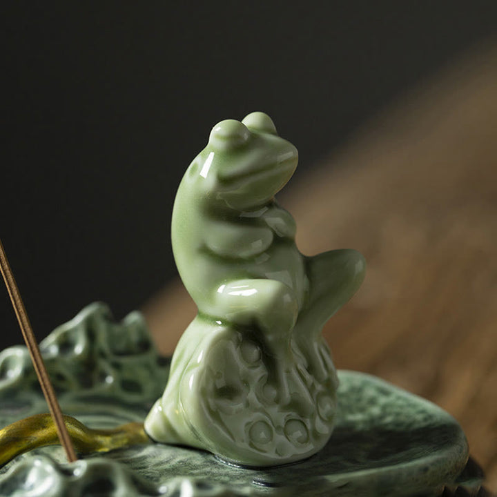 Buddha Stones Leaf Meditation Frog Pattern Healing Ceramic Incense Burner Decoration - image 18