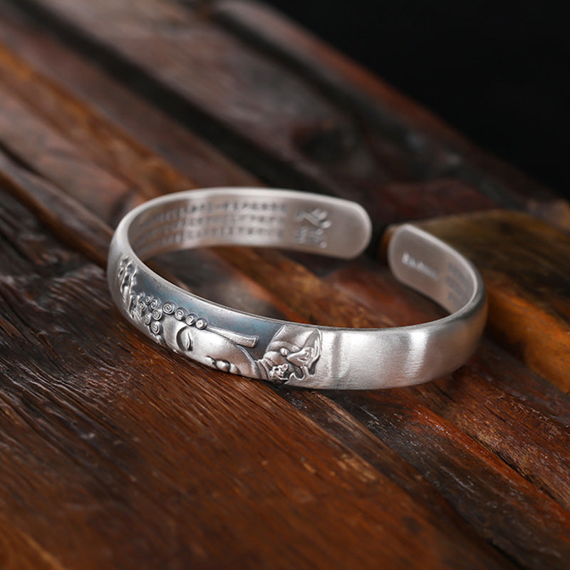Buddha Stones 999 Sterling Silver Buddha Head Heart Sutra Serenity Bracelet Bangle - image 8