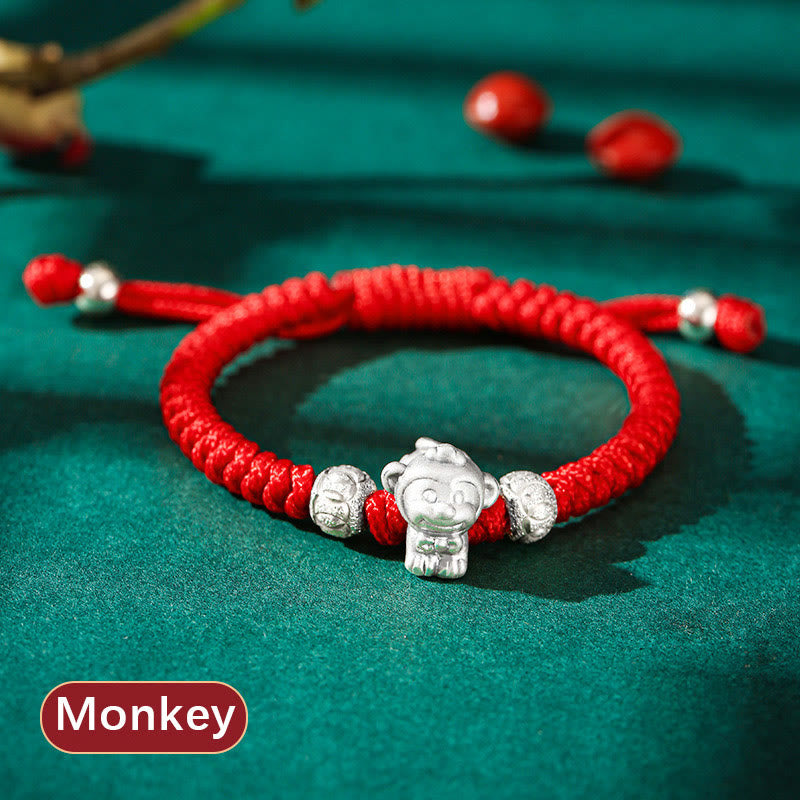 Buddha Stones 999 Sterling Silver Chinese Zodiac Red Rope Luck Handcrafted Kids Bracelet - Monkey(Bracelet Size 12+4cm) - image 21