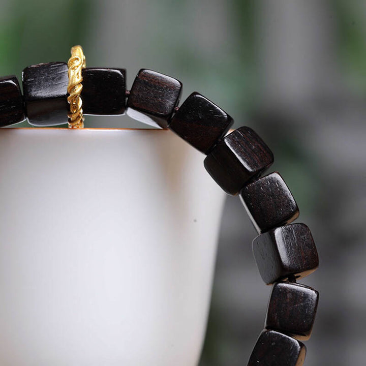 Buddha Stones Tibetan Ebony Wood Square Beads Peace Calm Bracelet