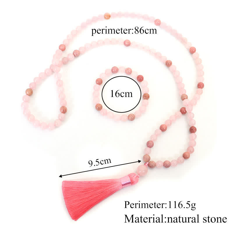 108 Mala Beads Pink Crystal Love Tassel Bracelet - image 10
