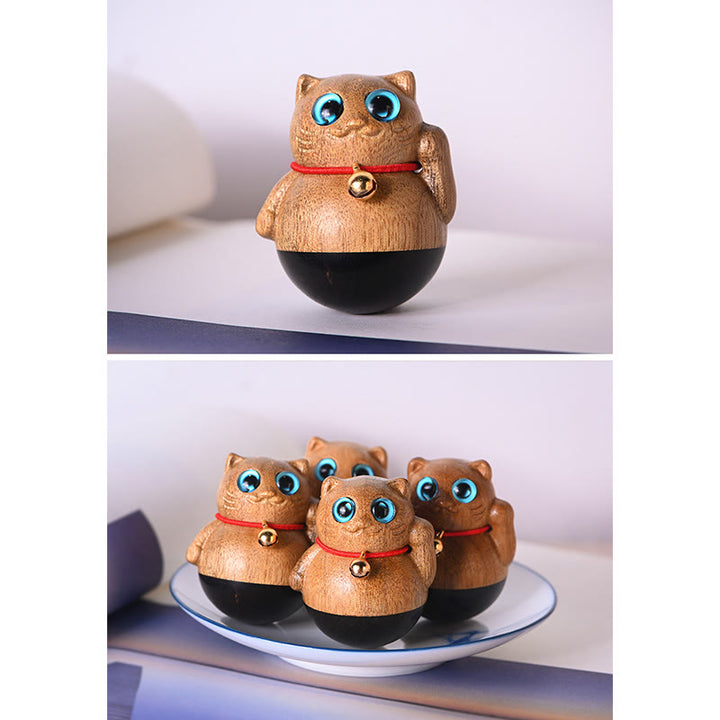 Buddha Stones Mini Lucky Cat Kitten Phoebe Zhennan Wood Blessing Decoration - image 22