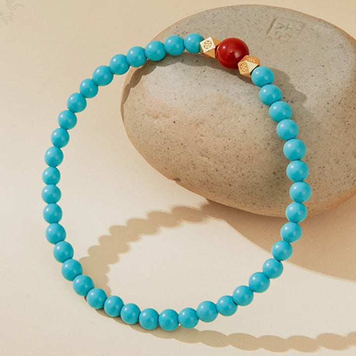 Buddha Stones Turquoise Red Agate Beaded Protection Bracelet