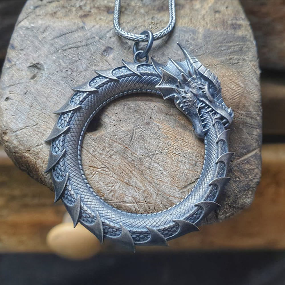 Buddha Stones Pure Tin Dragon Snake Protection Necklace Pendant - image 4