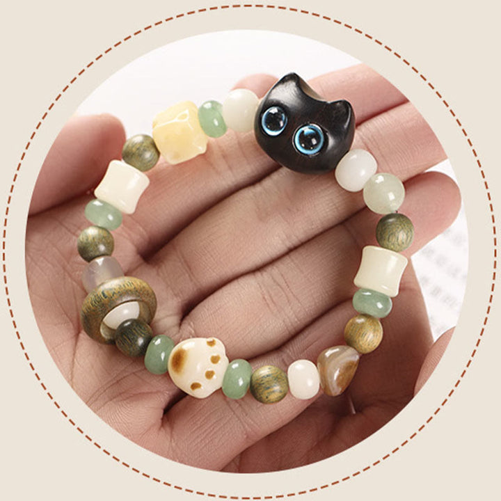 Buddha Stones Bodhi Seed Green Sandalwood Ebony Wood Small Leaf Red Sandalwood Cat Head Paw Claw Peace Bracelet - image 6