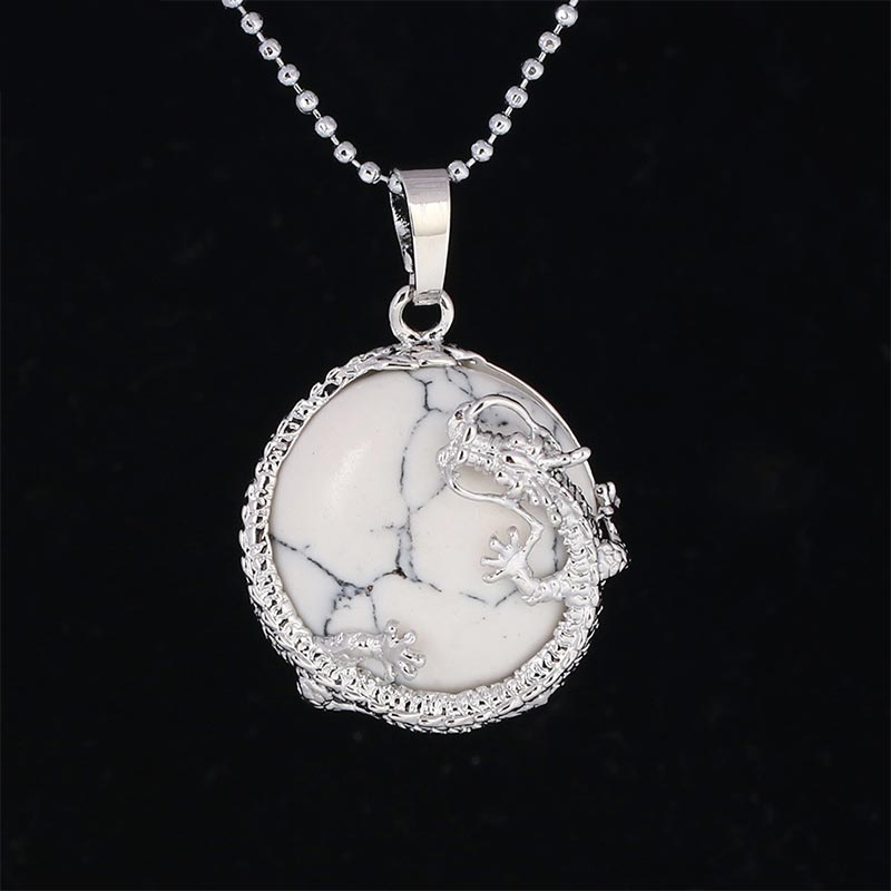 Buddha Stones Chinese Dragon Natural Quartz Crystal Healing Energy Necklace Pendant - White Turquoise - image 32