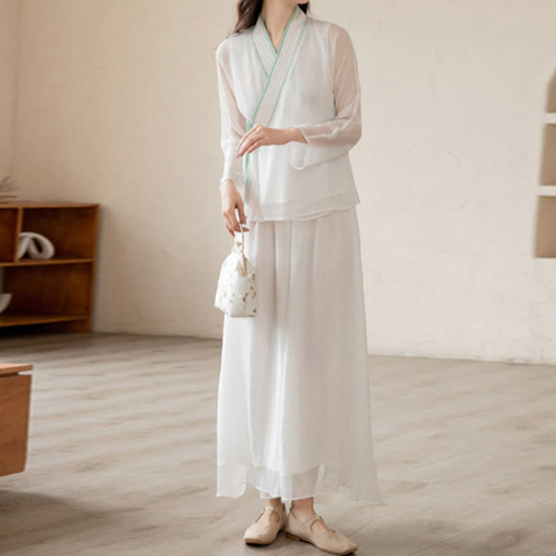 Retro Prayer Zen Spiritual Meditation Practice Chiffon Clothing Women's Set