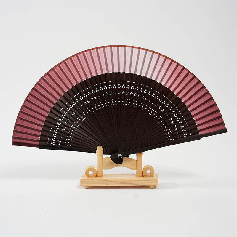 Buddha Stones Gradient Color Hollow Engraved Handheld Bamboo Folding Fan