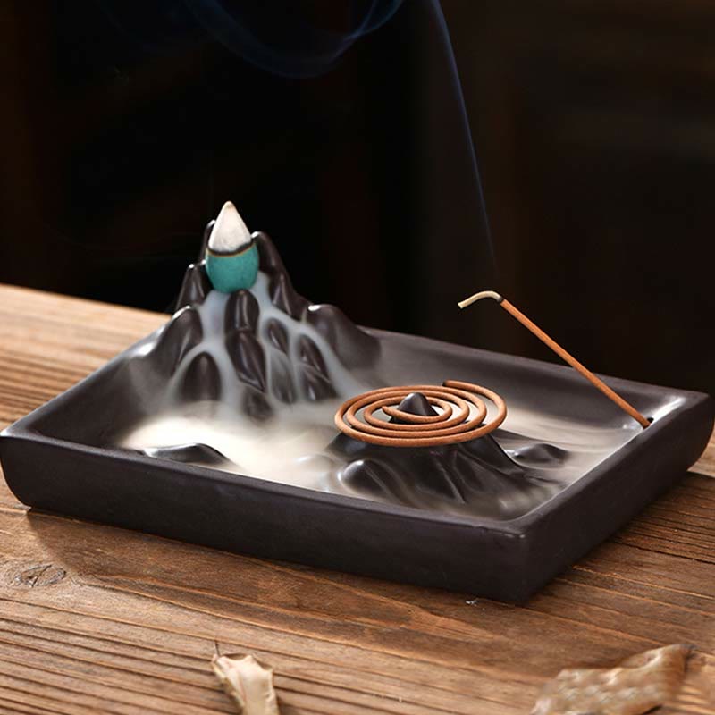 Mountains Flowing Water Ceramic Blessing Backflow Incense Burner - Mountains Flowing Water - image 0