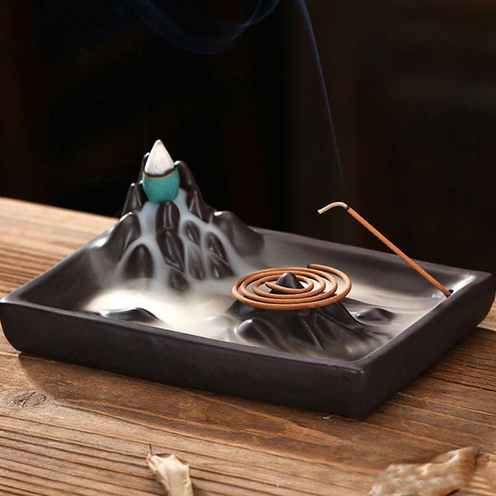 Mountains Flowing Water Ceramic Blessing Backflow Incense Burner - Mountains Flowing Water - image 0