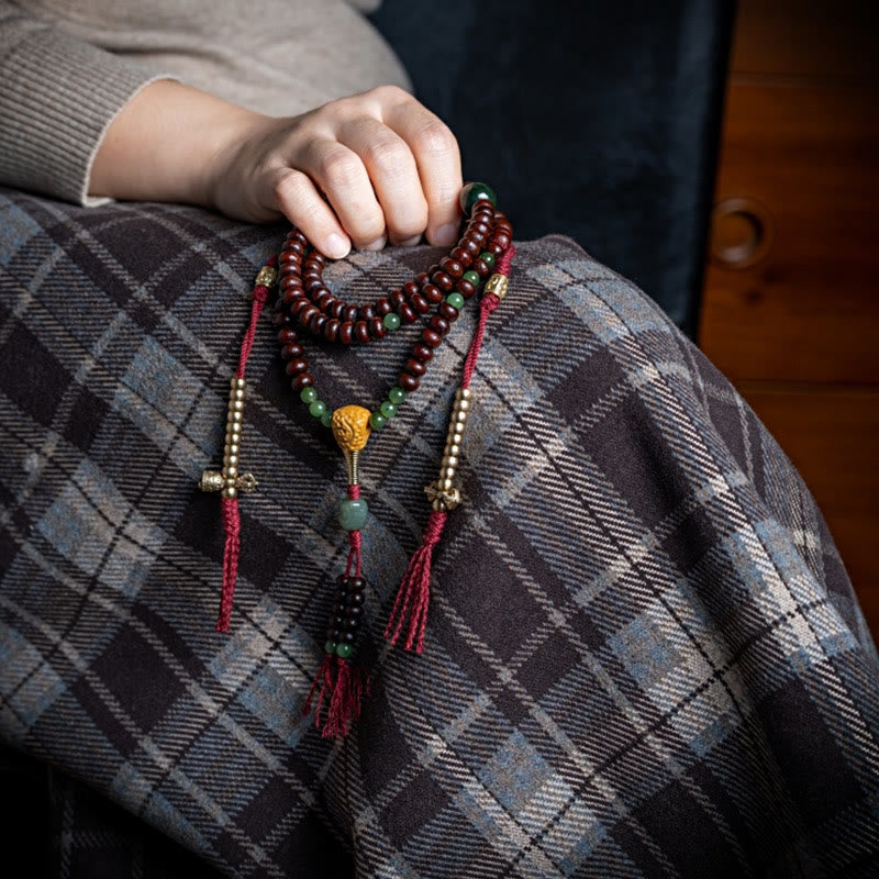 Buddha Stones Natural Tibet 108 Mala Beads Purple Bodhi Seed Hetian Cyan Jade Copper Dorje Peace Bracelet