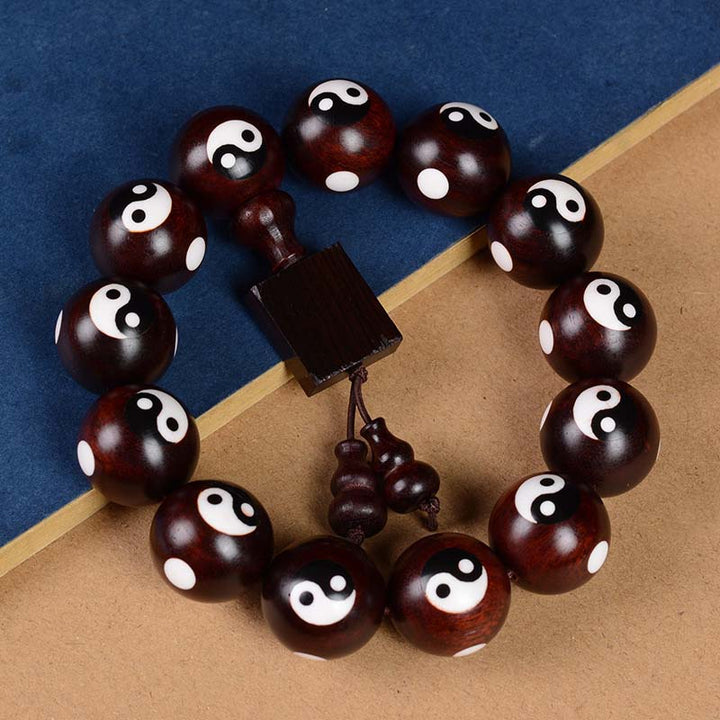 Buddha Stones Small Leaf Red Sandalwood Yin Yang Protection Bracelet