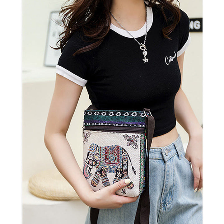 Elephant Butterfly Embroidered Canvas Tote Bag Shoulder Bag Crossbody Bag