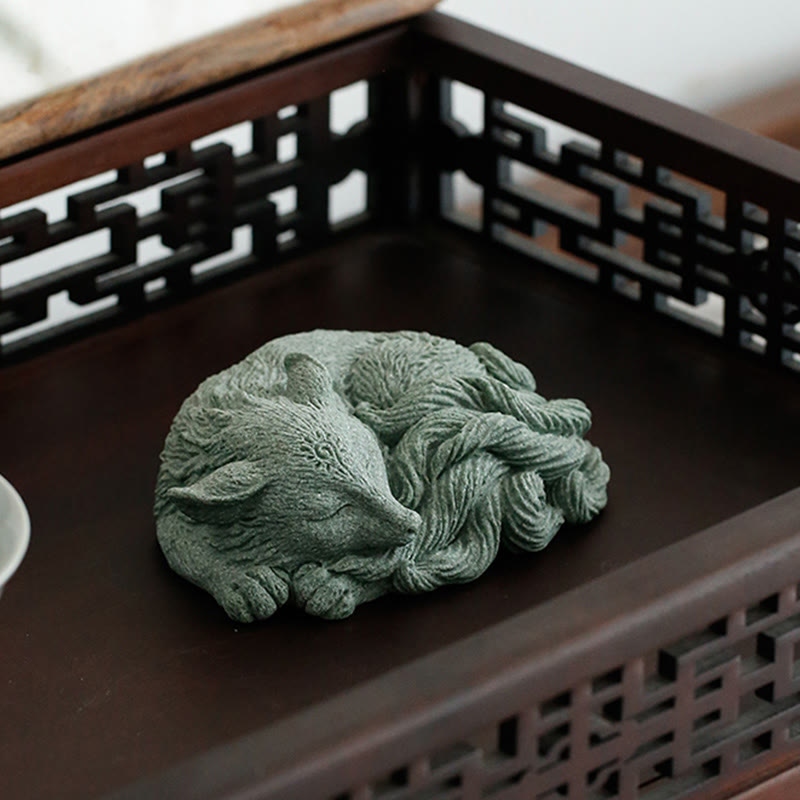 Buddha Stones Small Nine Tailed Fox Protection Home Tea Pet Figurine Decoration - image 1