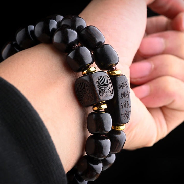 Buddha Stones Tibetan Ebony Wood Barrel Beads Lucky And Treasure Balance Bracelet