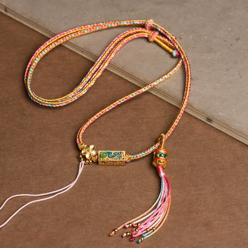 Buddha Stones Colorful String Copper Wealth Necklace Pendant - Pink - image 0