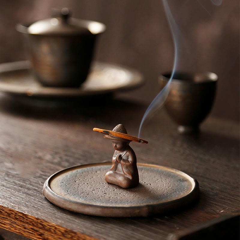 Small Person Meditation Ceramic Spiritual Healing Incense Burner - image 8