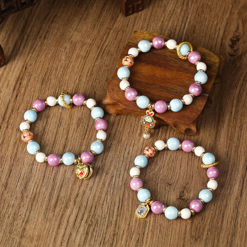 Buddha Stones Tibetan Zakiram Goddess of Wealth Rabbit Lion Head Charm Liuli Glass Incense Ash Porcelain Bead Protection Bracelet - image 9