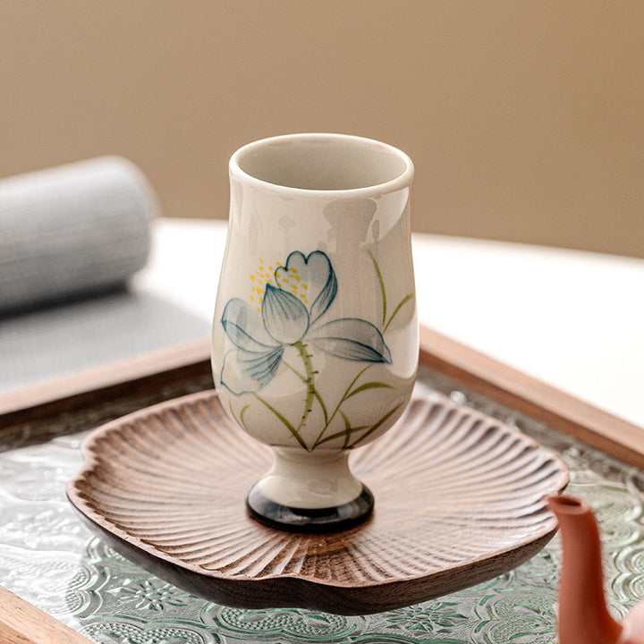 Buddha Stones Hand Painted Lotus Flower Ceramic Teacup Kung Fu Tea Cup