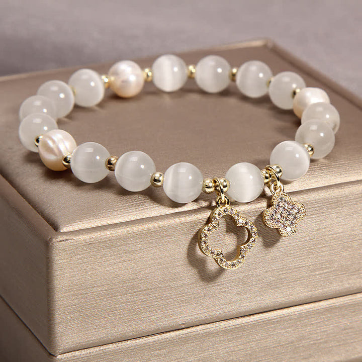 Buddha Stones Cat's Eye Lovely Cat Pattern Pearl Love Charm Bracelet - image 8