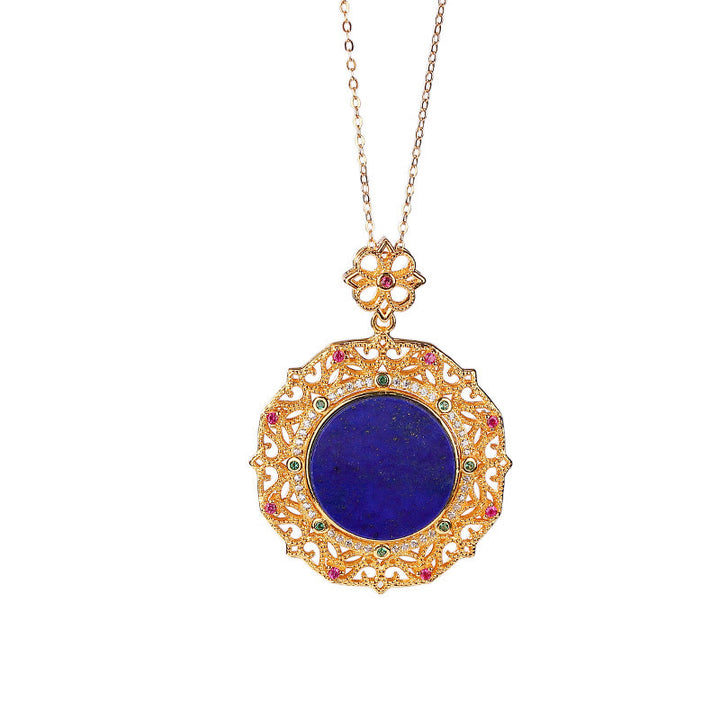 Buddha Stones 925 Sterling Silver Plated Gold Lazurite Lapis Lazuli Positive Necklace Pendant - image 6