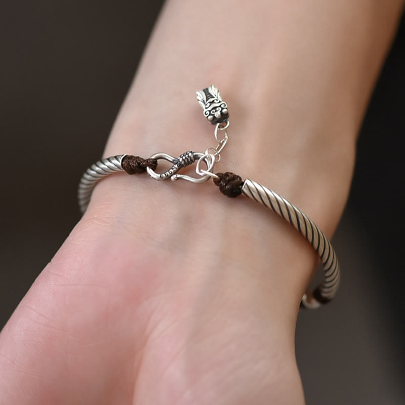 999 Sterling Silver Bamboo Pattern Cicada Luck Wealth Bracelet - image 7