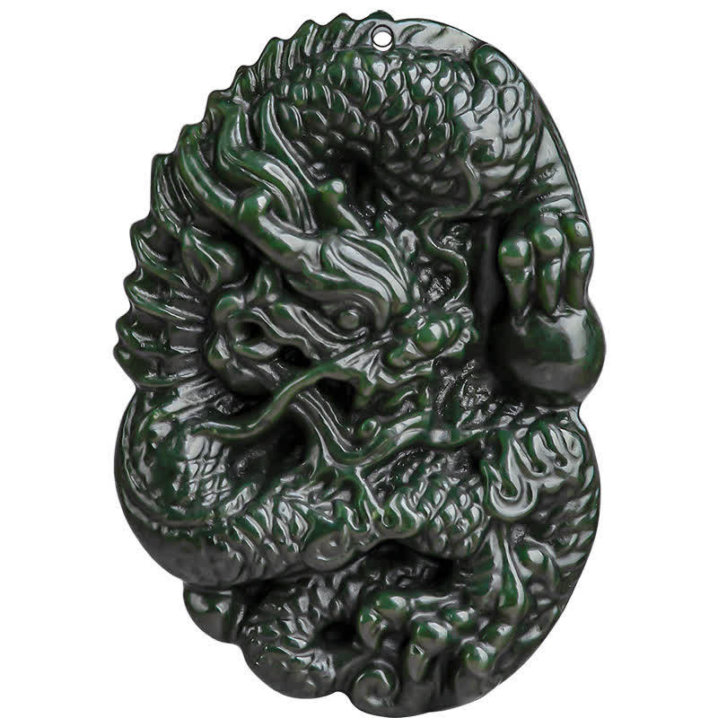 Buddha Stones Hetian Cyan Jade Dragon Success Harmony Necklace Beaded String Pendant - image 12