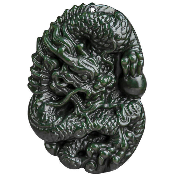 Buddha Stones Hetian Cyan Jade Dragon Success Harmony Necklace Beaded String Pendant - image 12