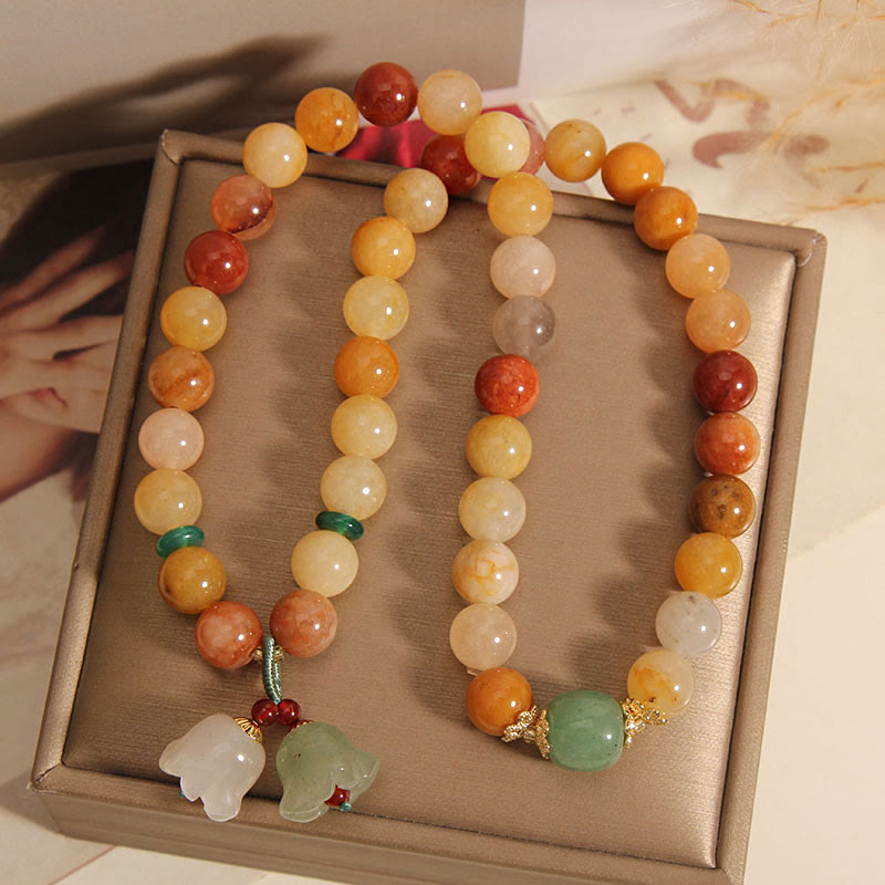 Buddha Stones Tibet Natural Golden Silk Jade Double Layer Bell Orchid Luck Bracelet