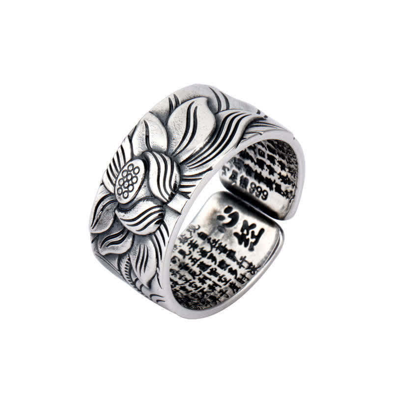 Buddha Stones 999 Sterling Silver Lotus Symbol Heart Sutra Protection Ring - image 9