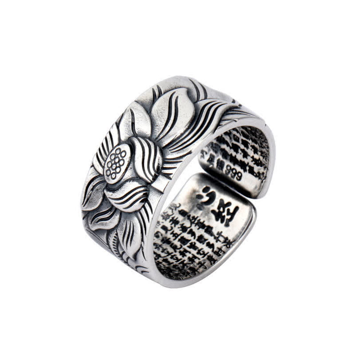 Buddha Stones 999 Sterling Silver Lotus Symbol Heart Sutra Protection Ring - image 9