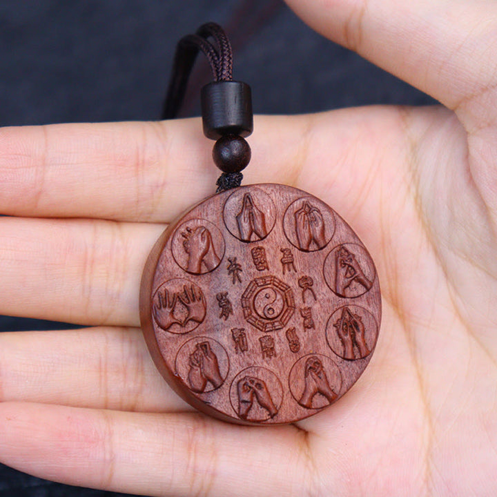 Buddha Stones Lightning Struck Jujube Wood Yin Yang Bagua Mountain Ghosts Spend Money Protection Necklace Pendant